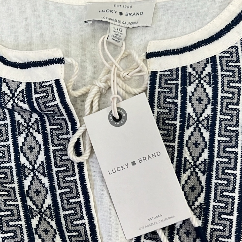SOLD IN STORE Lucky Brand Embroidered Peasant Blouse Size Large - Picture 5 of 11